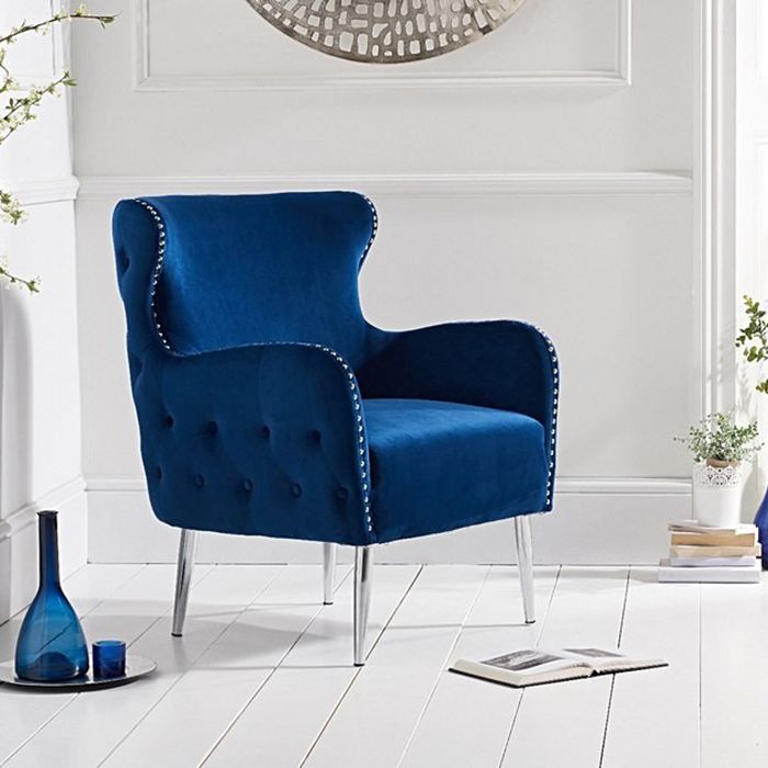 Bina Velvet Button Studded Armchair in Green