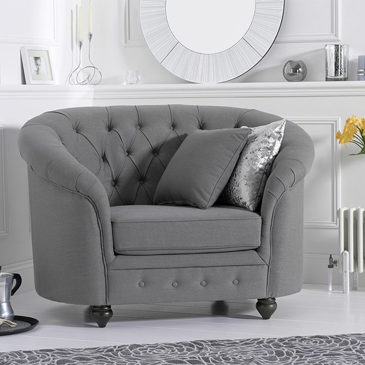 Chelsea Grey Plush Buttoned Curved Chesterfield Armchair
