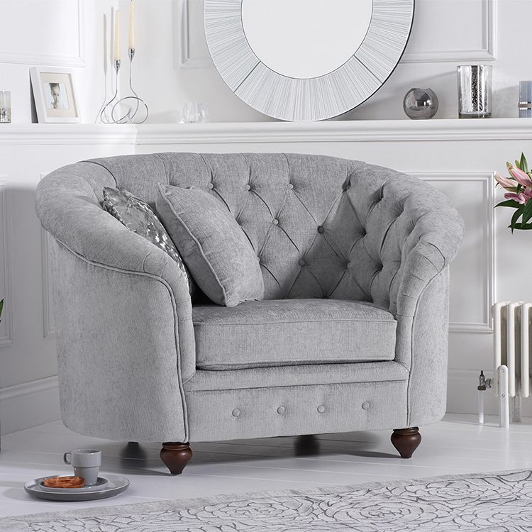 Chelsea Grey Linen Buttoned Curved Chesterfield Armchair