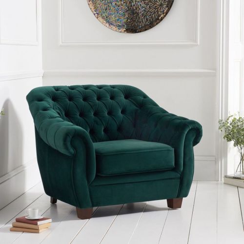 Livvy Green Plush Chesterfield Armchair