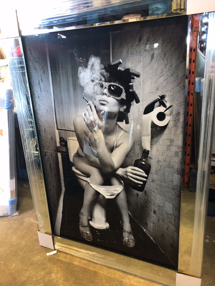Mirror framed "Classy Lady Smoking " Black & White Wall Art in a mirror frame