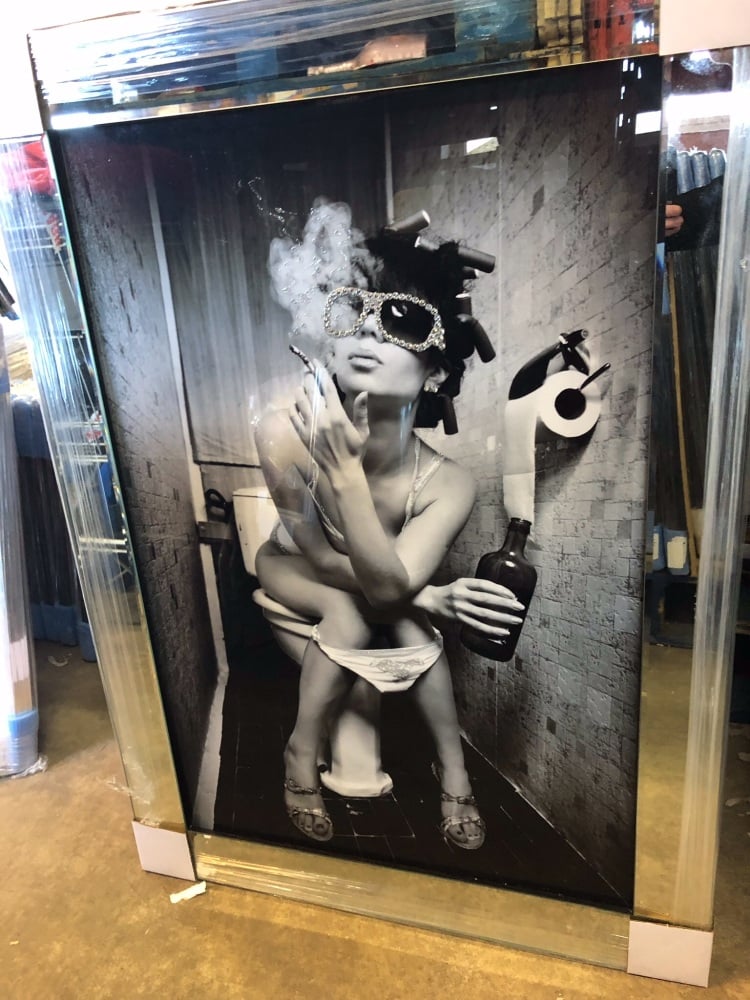 Mirror framed "Classy Lady Smoking " Black & White Wall Art in a mirror frame