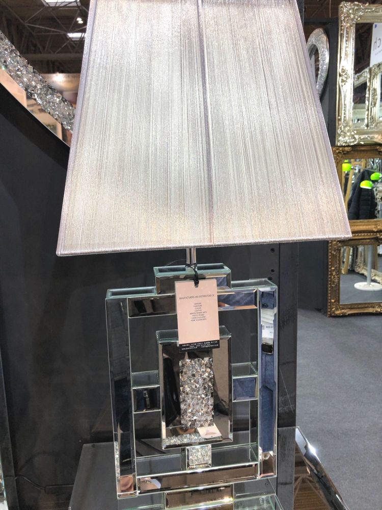 *Diamond Crush Crystal Sparkle Mirrored Box Table Lamp in stock