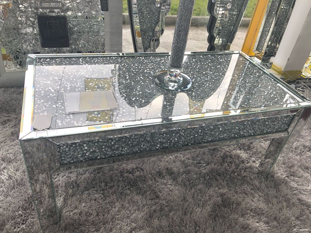 * New Diamond Crush Sparkle Crystal Mirrored Rectangular Coffee Table with 