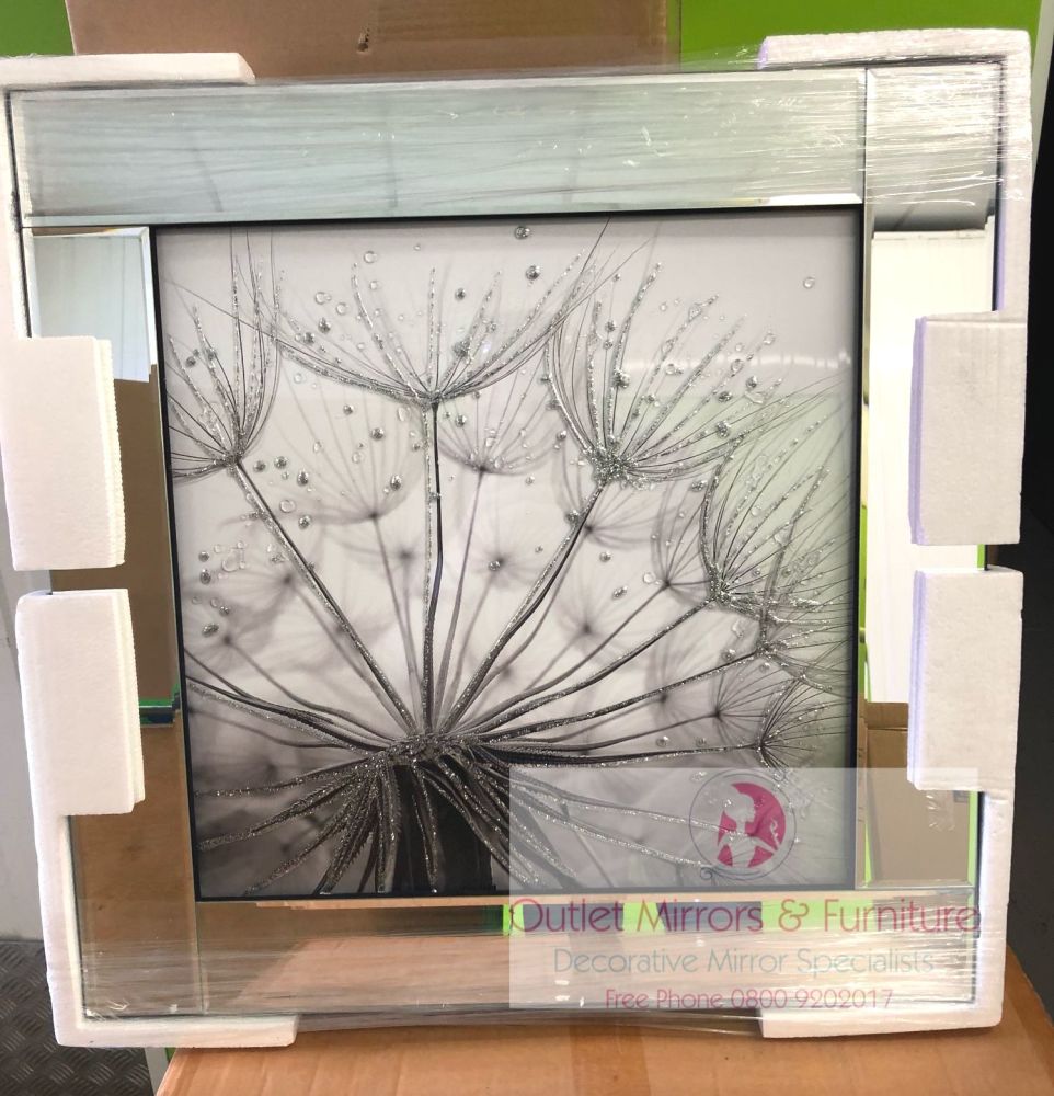 Mirror framed art print Dandelion Black & White