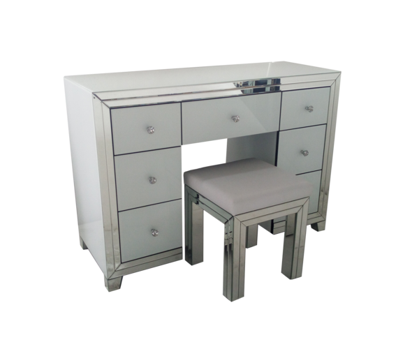 Bianco White & Mirrored Dressing Table Set with Stool & tri fold Mirror