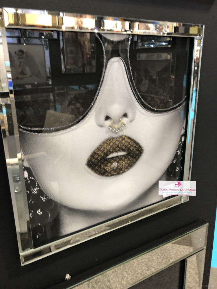 Media Art louis Vuitton Laurent Lips Mirror Framed sparkle Art 70cm x 70cm