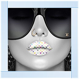 Media Art louis Vuitton multi colour Lips Mirror Framed sparkle Art 55cm x 55cm 