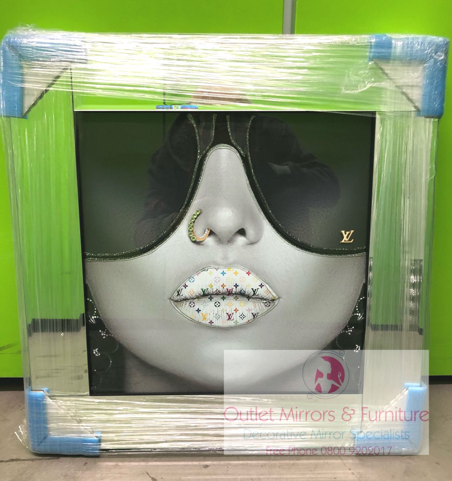 Media Art louis Vuitton multi colour Lips Diamond Crush Framed sparkle Art  60cm x 60cm
