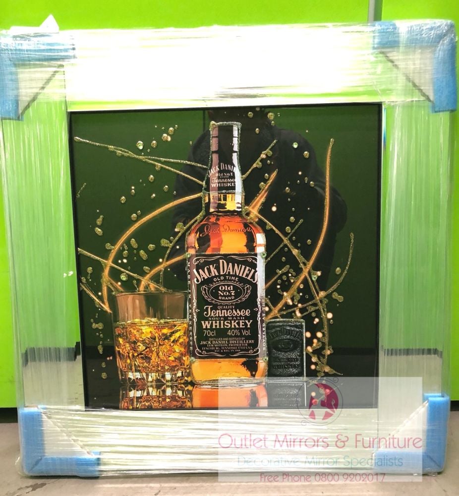 ** Jack Daniels Glitter Art Mirrored Frame ** 55cm x 55cm  in stock for a quick delivery