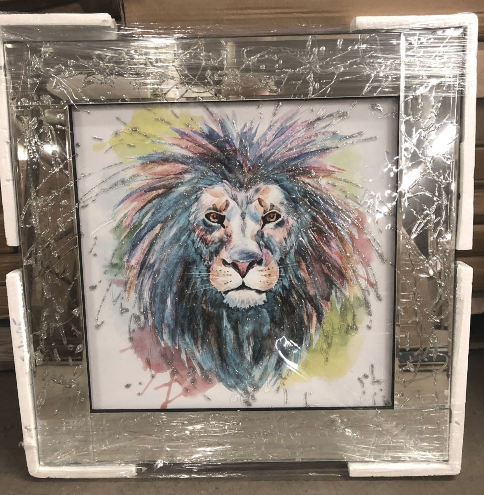 Mirror framed Liquid art Colourful Lion 2 60cm x 60cm