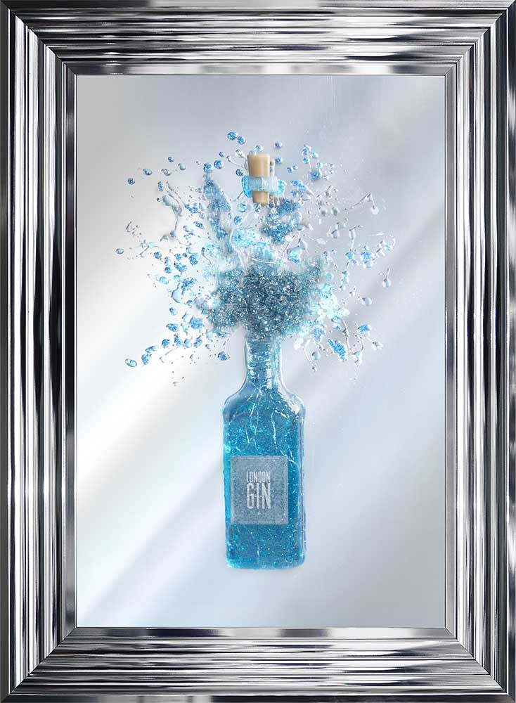 Light Up Blue Gin Wall Art  in stock for immediate dispatch in a chrome frame