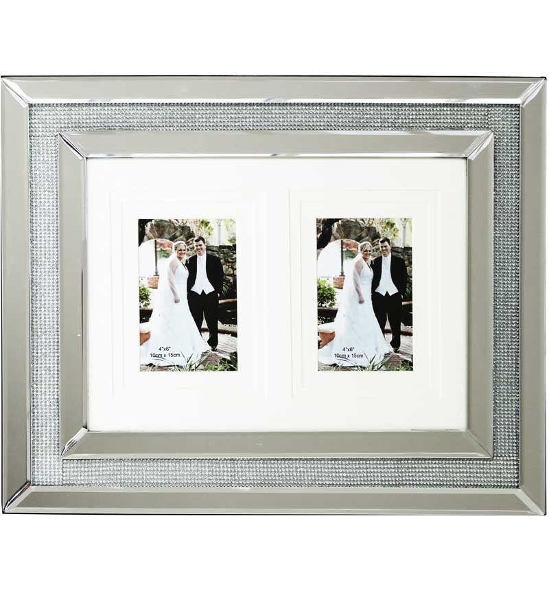 5 Picture Photo Frame Sparkly Floating Crystal Silver Mirrored Wall Hung40x101cm 