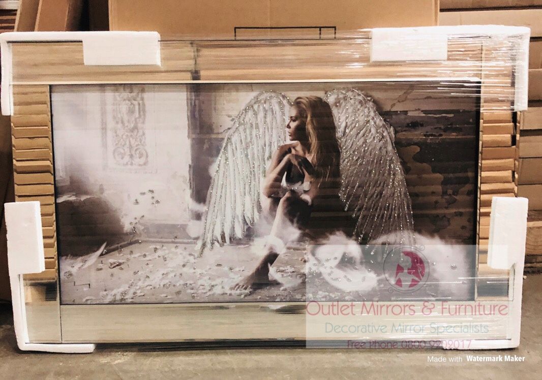 Mirror framed art print " Sitting Angel " 100cm x 60cm