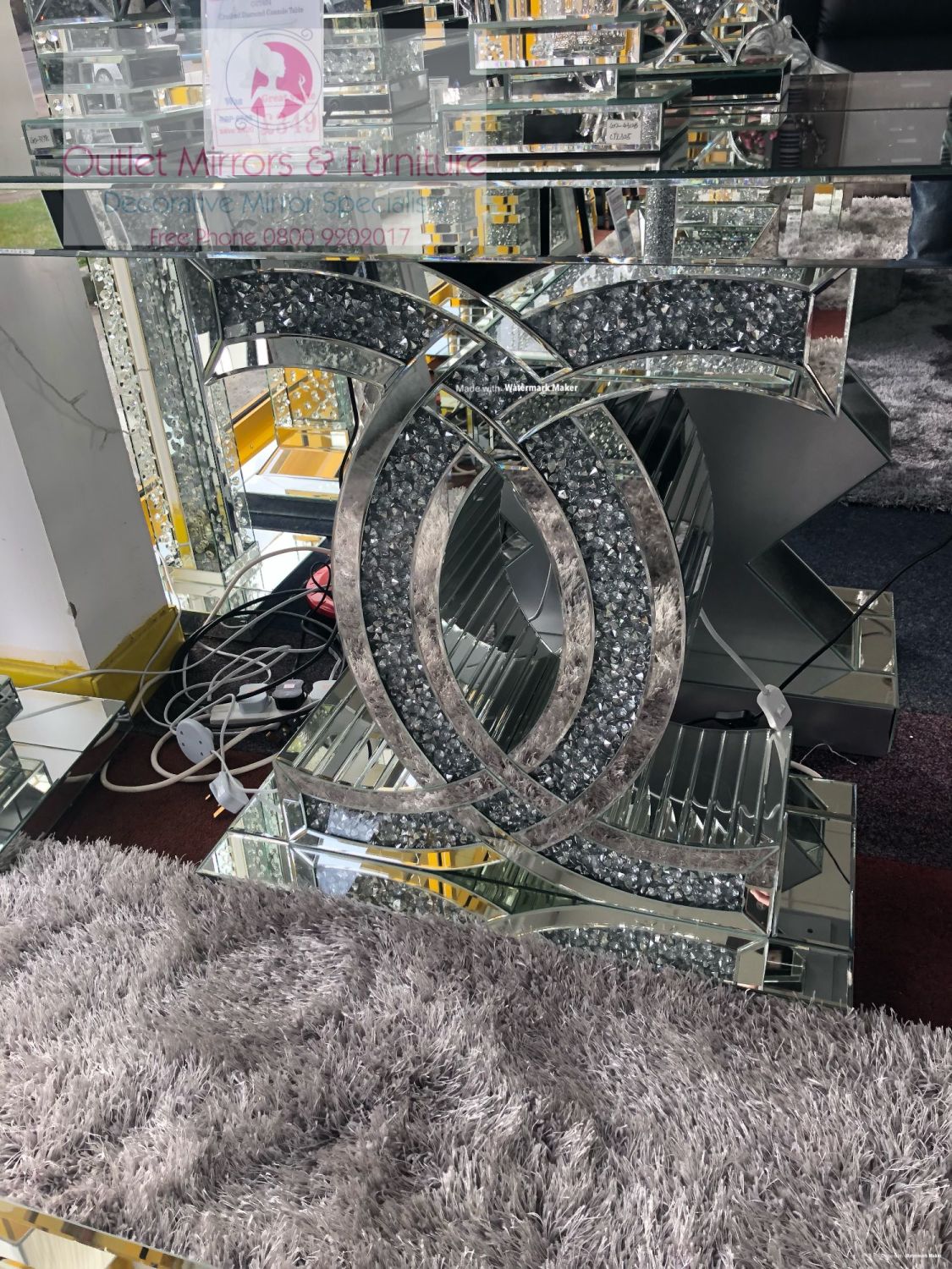 *Diamond Crush crystal Sparkle "CC" Console Table item in stock