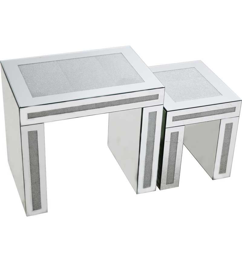 Glamour Sparkle Mirrored Nest of 2 Tables with Border trim