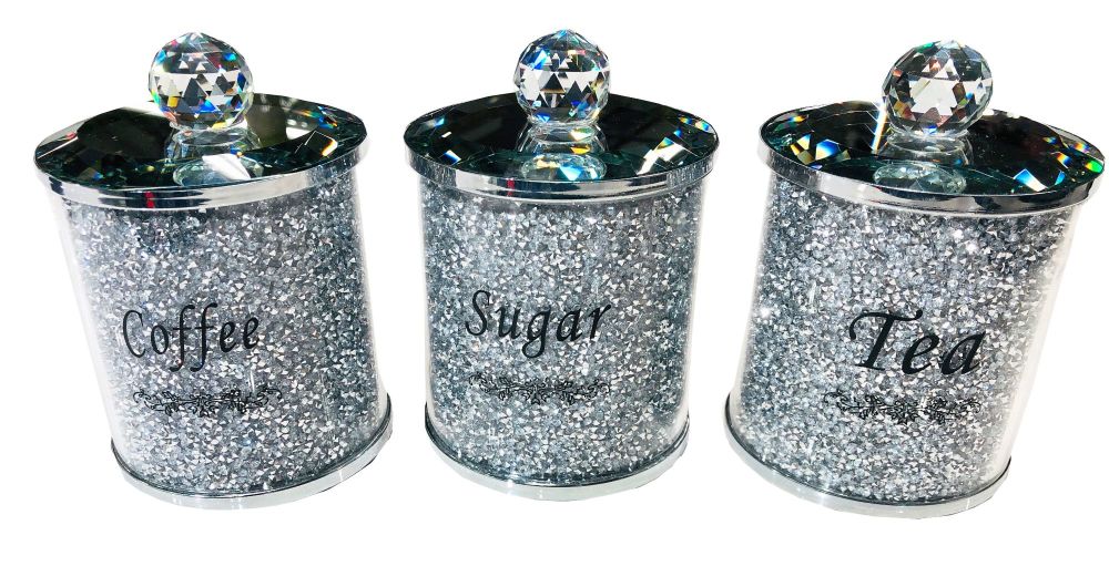 " New Diamond Crush Set of 3 large Tea, Coffee and Sugar Jars item in stock - special offer price