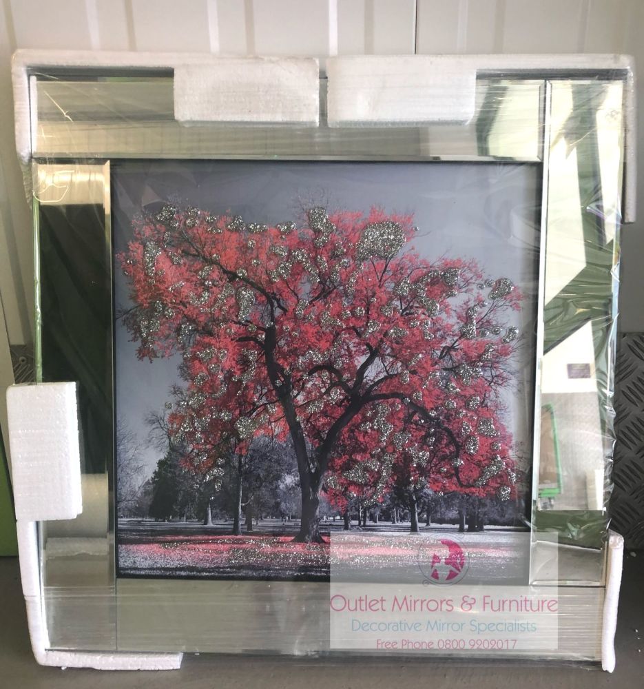 Mirror framed art print "Red Tree" in stock
