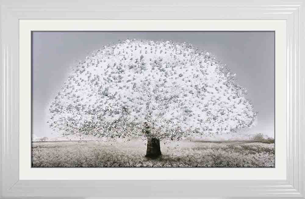 framed art print "Glitter Sparkle Blossom Tree White" in a choice of frames