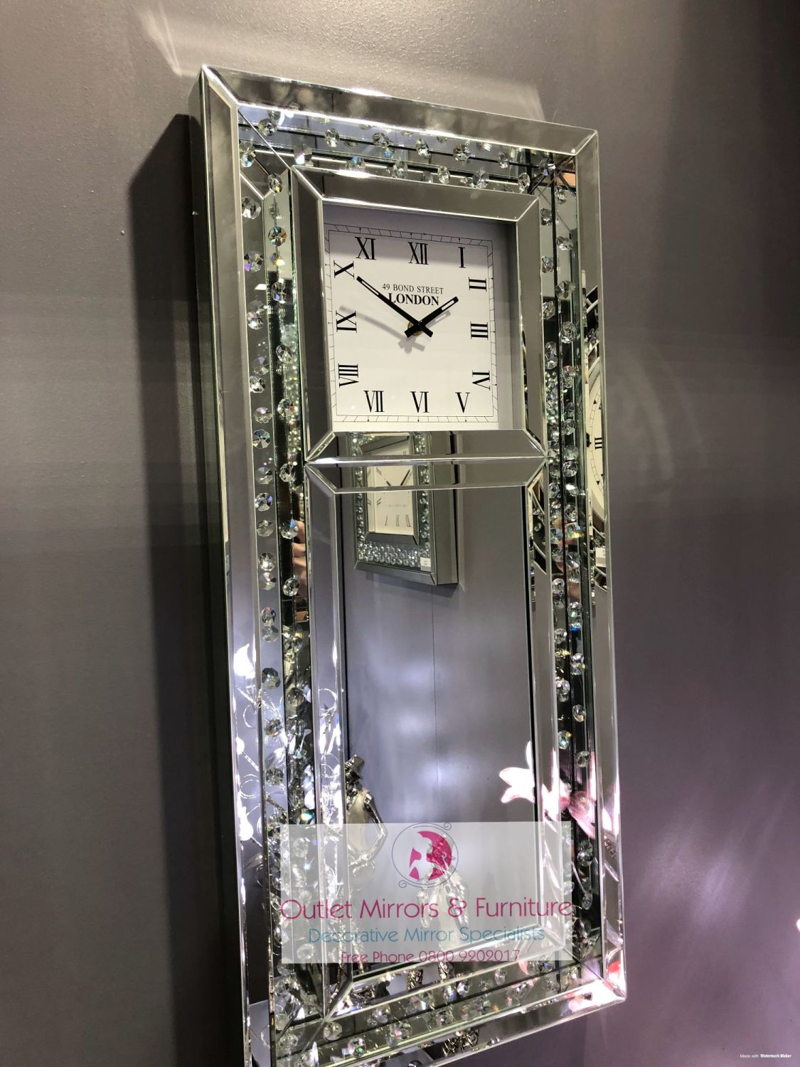 New Chelsea Floating Crystal Mirrored Wall Clock In Stock For Immeidate Dispatch