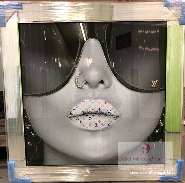 Media Art louis Vuitton multi colour Lips Mirror Framed sparkle Art 85cm x 85cm 