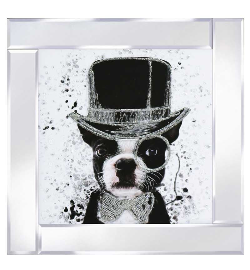 Mirror framed art print "Top hat Dog"