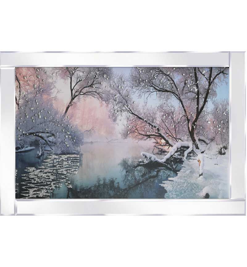 Mirror framed art print " Calm Winter River" 100cm x 60cm 