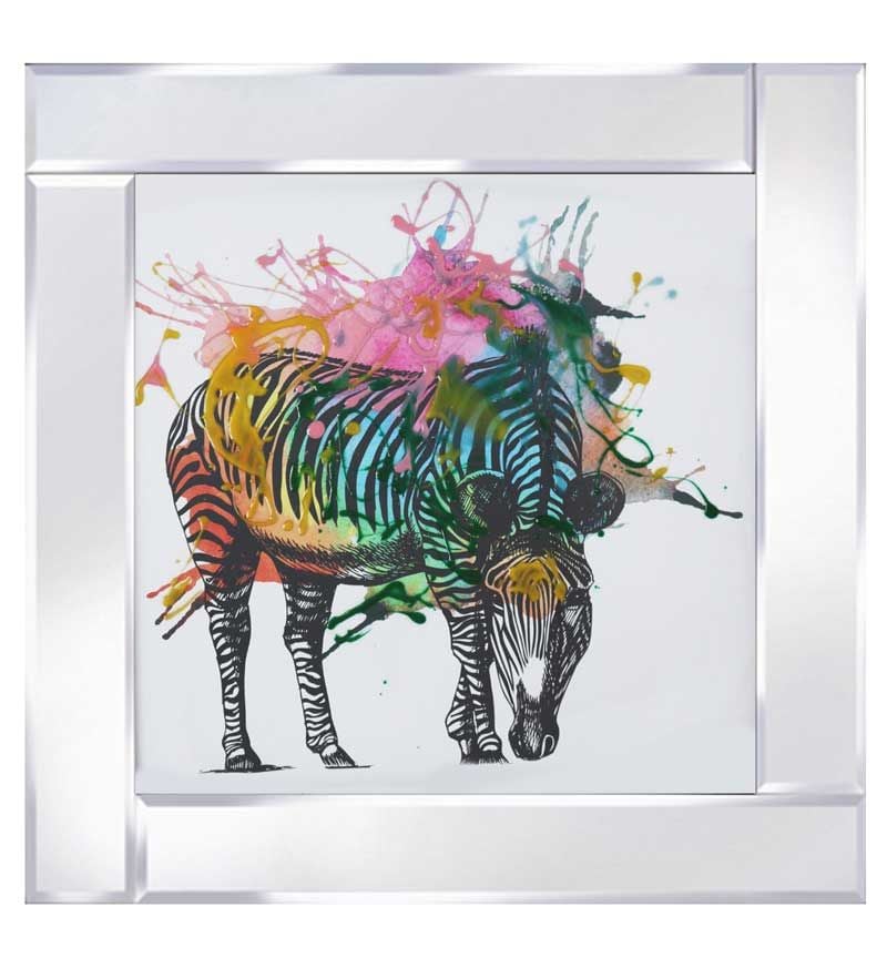 Mirror framed art print "Multi Colour Grazing Zebra"
