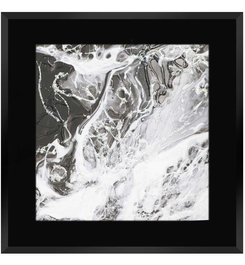 " Abstract Swirls on Black Gloss Mirror 75cm x 75cm