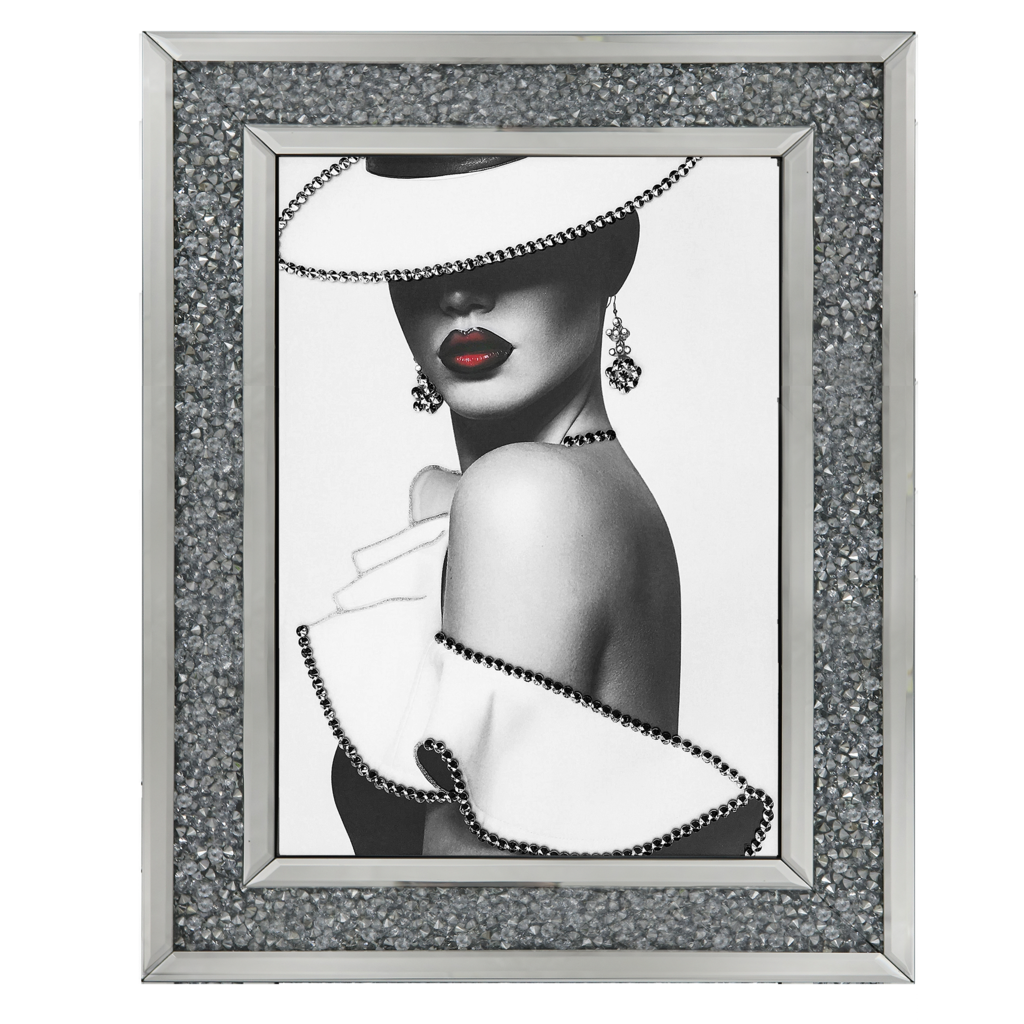 "Modern Lady 3" Sparkle Wall Art in a Diamond crush Mirror Frame