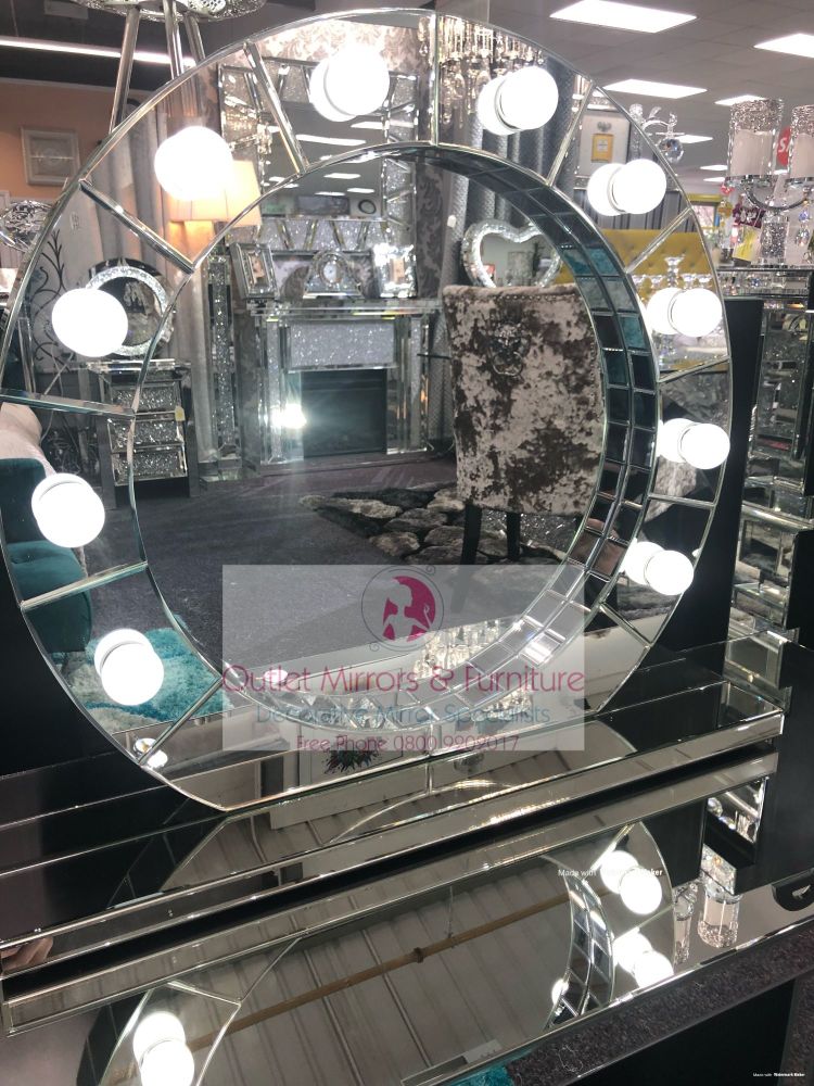 Silver Free standing Round Hollywood Mirror 78cm x 68cm 
