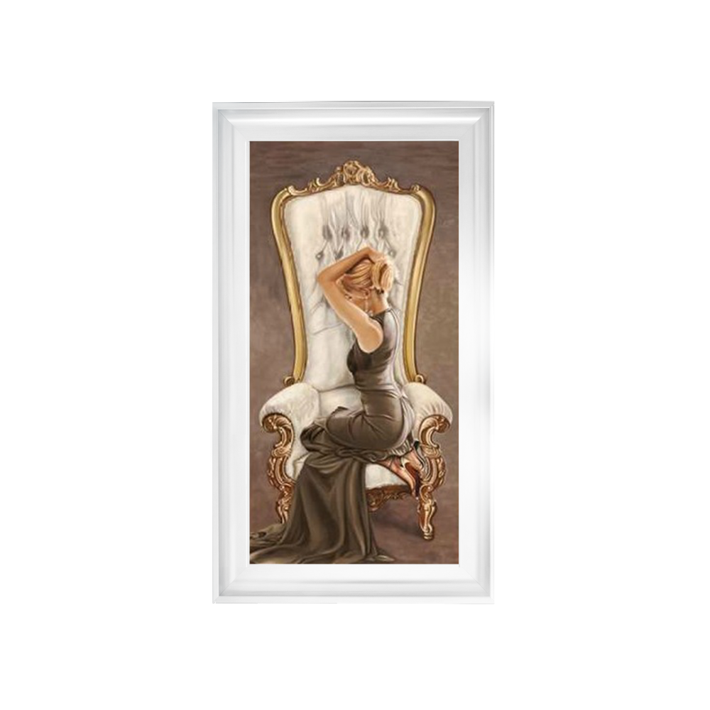Glamour Lady in Grand Chair 2 wall Art in a choice of frame colours 114cm x 64cm