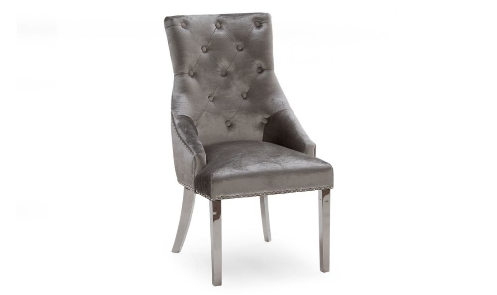 Knocker Back Crush Velvet Dining Chair in Lustre Silver