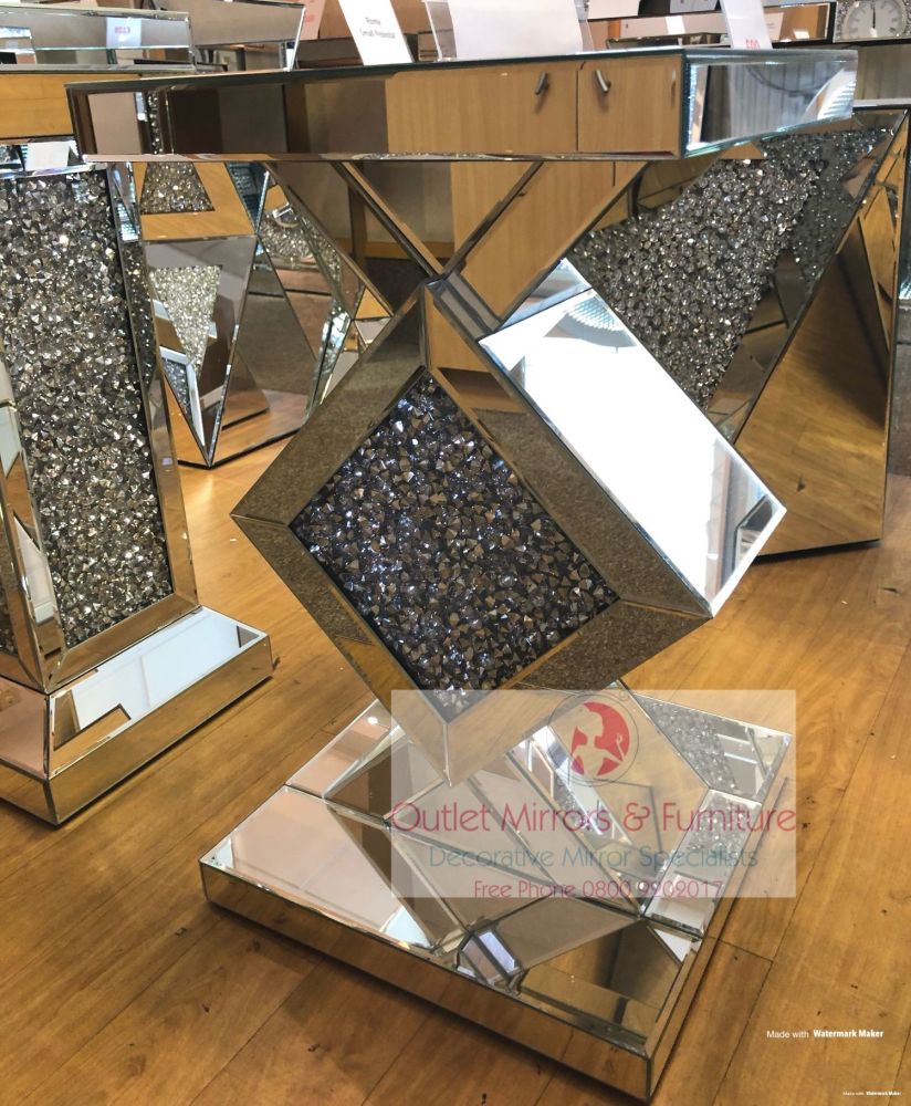 * Diamond Crush Sparkle Crystal Mirrored Diamond Centre Lamp Table large