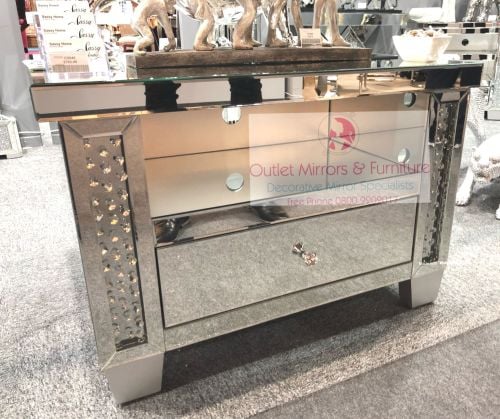Floating Crystals Mirrored Corner Low Tv Entertainment Unit