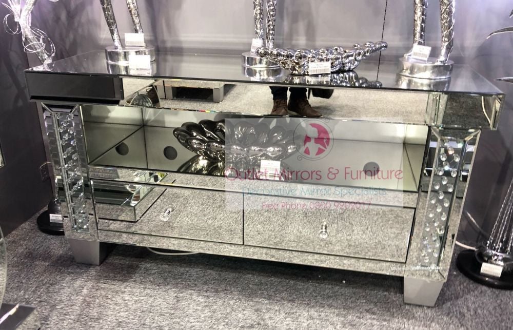 Floating Crystals Mirrored Corner 2 draw Tv Entertainment Unit