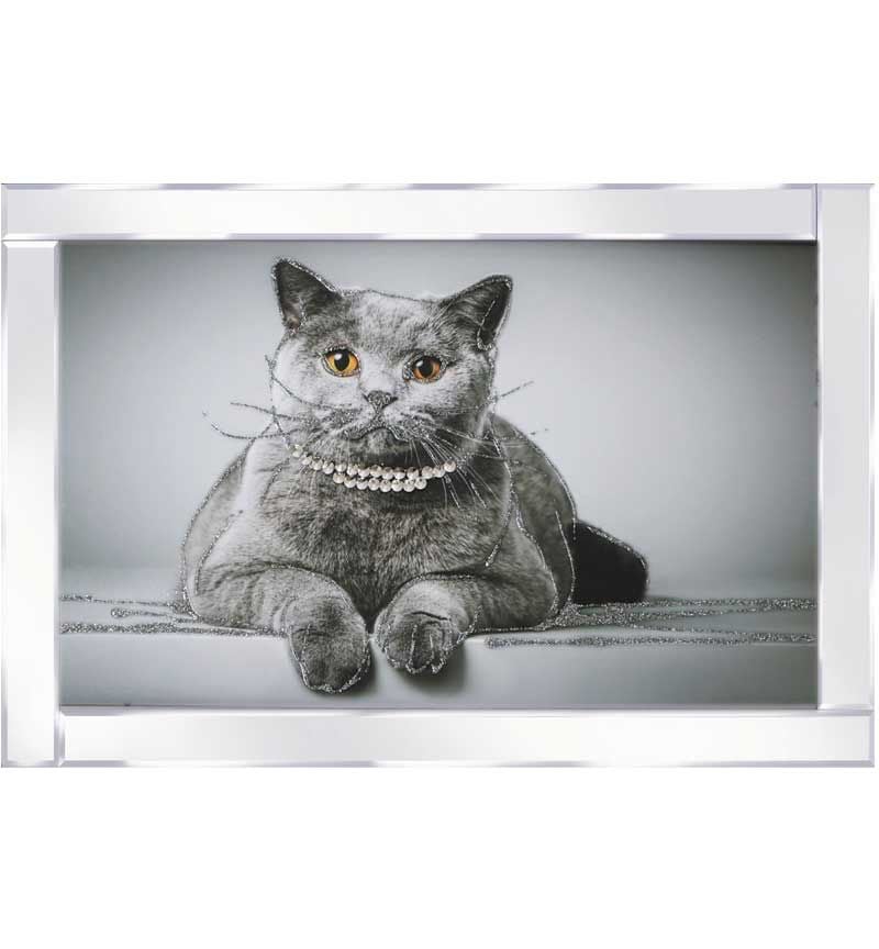 Mirror framed "Diamante Cat" Wall Art 