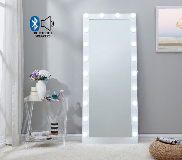 Hollywood Mirror in White with Bluetooth speaker and usb port 170cm x 70cm