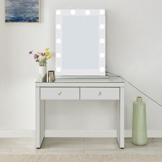 Hollywood Glass Console & Desktop Mirror with Bluetooth Speaker