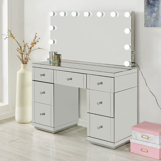 Large Desktop Mirror With Bluetooth Speaker, Big Glass Vanity Tray For Dressers