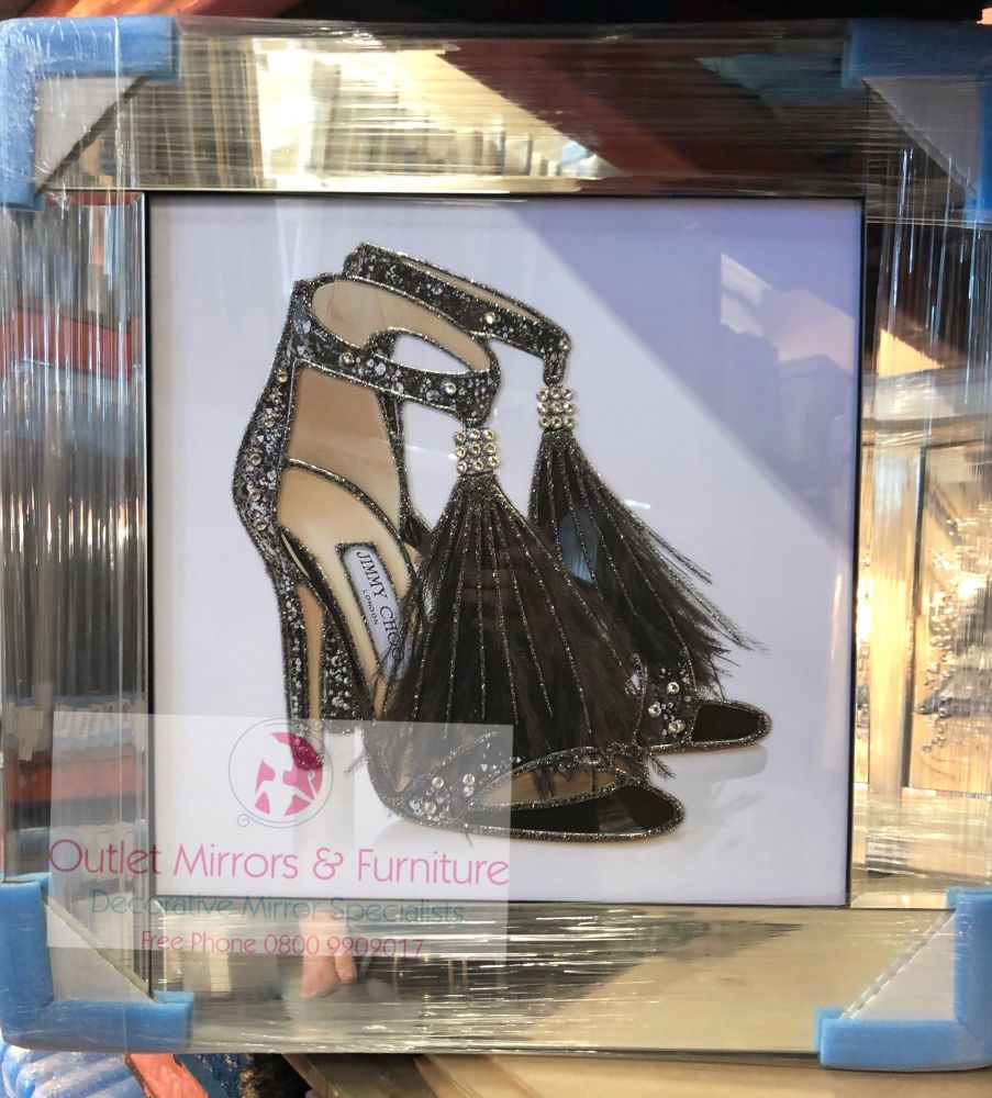 "Glitter Sparkle London Shoe" Black in mirror frame