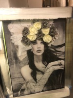 Media Art Glamour Lady Rose Hat Sparkle Art in a mirrored frame 