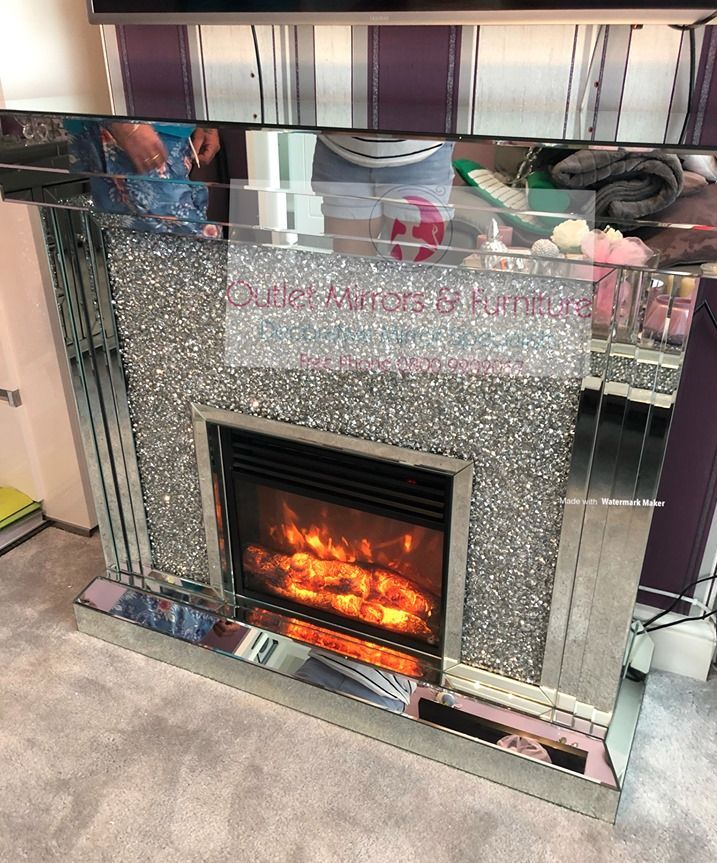 Diamond Crush Sparkle Mirrored Fire Surround With Electric Fire