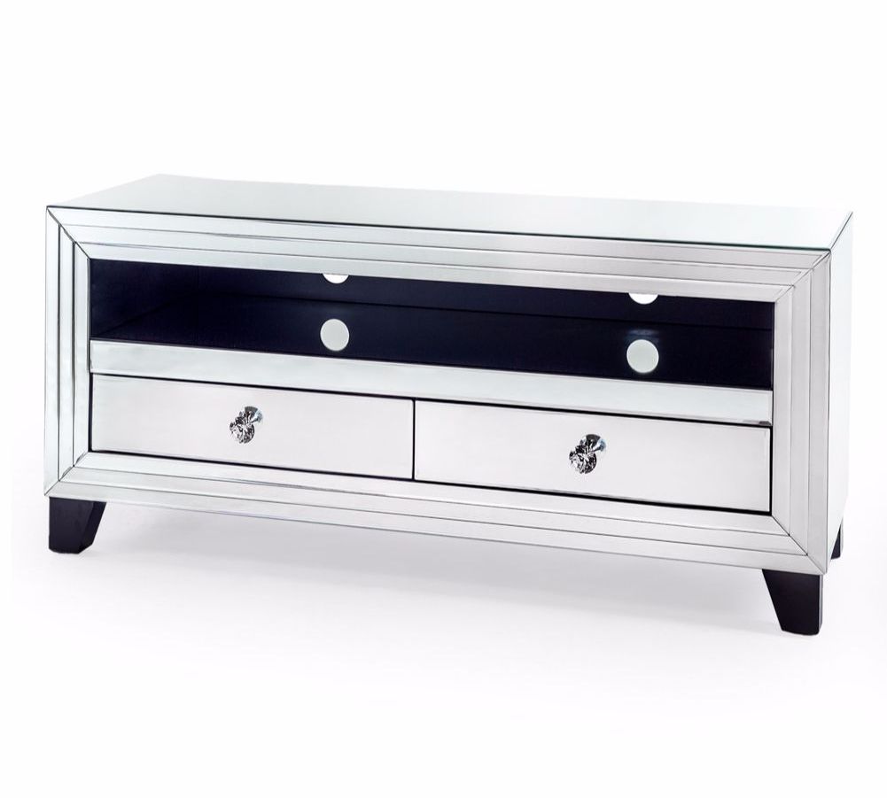 * Silver Mirrored 2 Draw TV Entertainment Unit 120cm in stock special offer