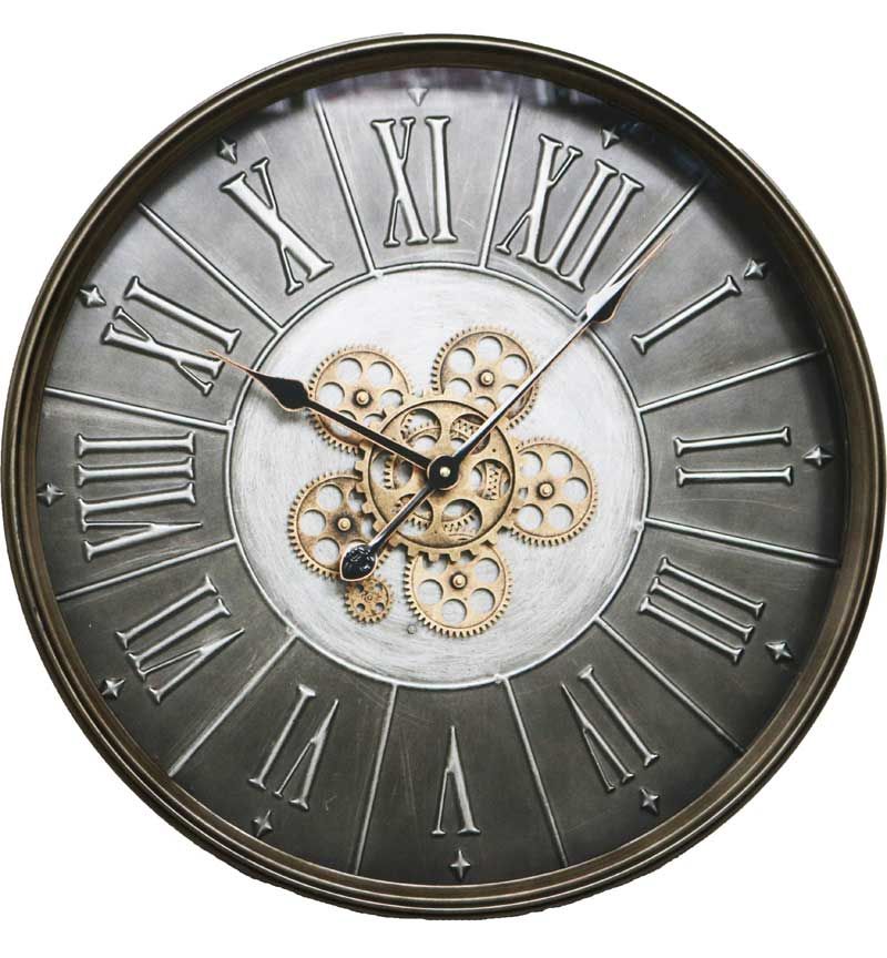 Silver Frame Pewter Skeleton Wall Clock - 60cm