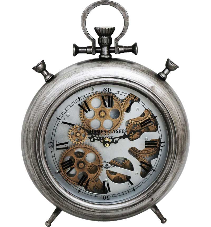 Pewter Silver Faux Alarm Skeleton Clock - 28cm