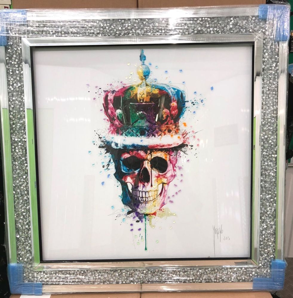 Patrice Murciano Framed "Crown Skull" print 90cm x 90cm in a Diamond crush frame