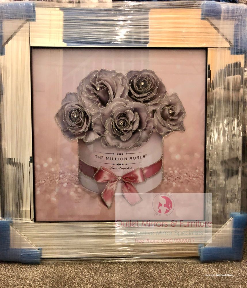 Mirror Framed Sparkle Glitter Art Million Roses Grey Silver in stock