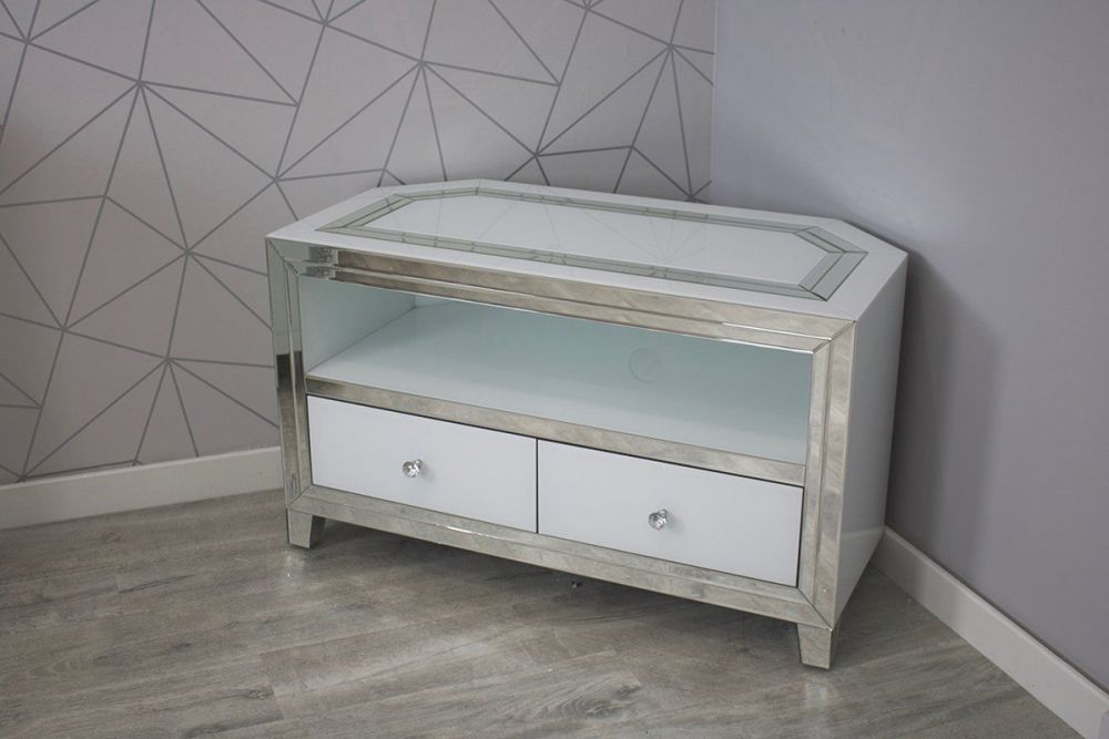 Bianco luxury Modern Silver & White Mirrored Corner Tv Base 102cm