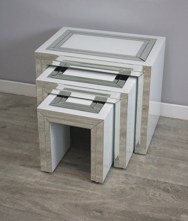 Bianco White & Mirrored Nest of Tables 